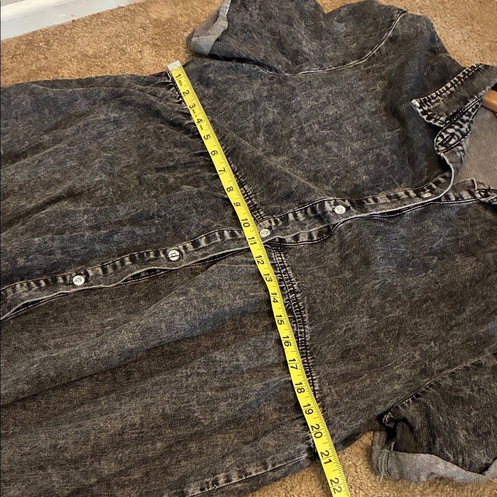 Black Acid Wash Denim Button-Up Dress - Picture 5 of 6